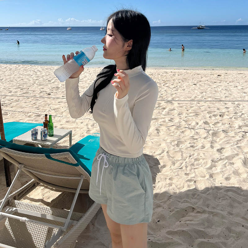 New Product New Style Split Swimsuit Women'S Pure Slimming Slim Long-Sleeved Shorts New Swimsuit Swimsuit Liaoning Solid Color - Image 5